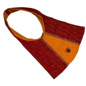 Quilted Bohemian Shoulder Bag Red & Orange Patchwork Design Art to Wear
